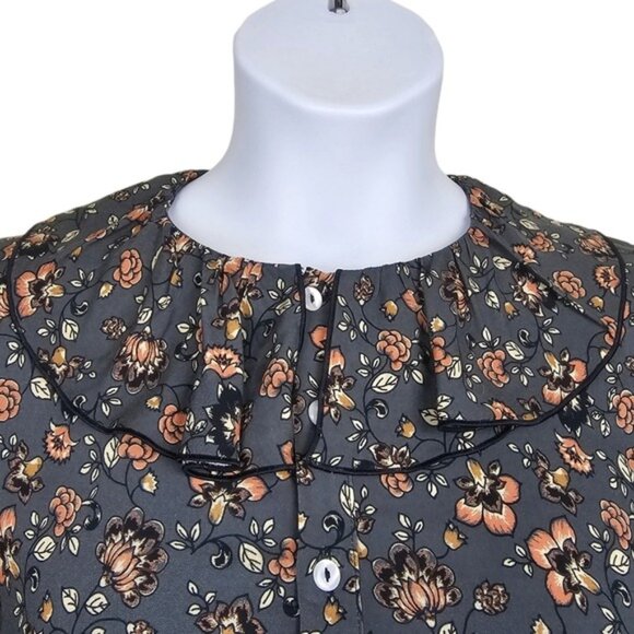 Elefantine Womens Long Sleeve Dark Grey Floral Collared Button Up Shirt Size M - Picture 2 of 8